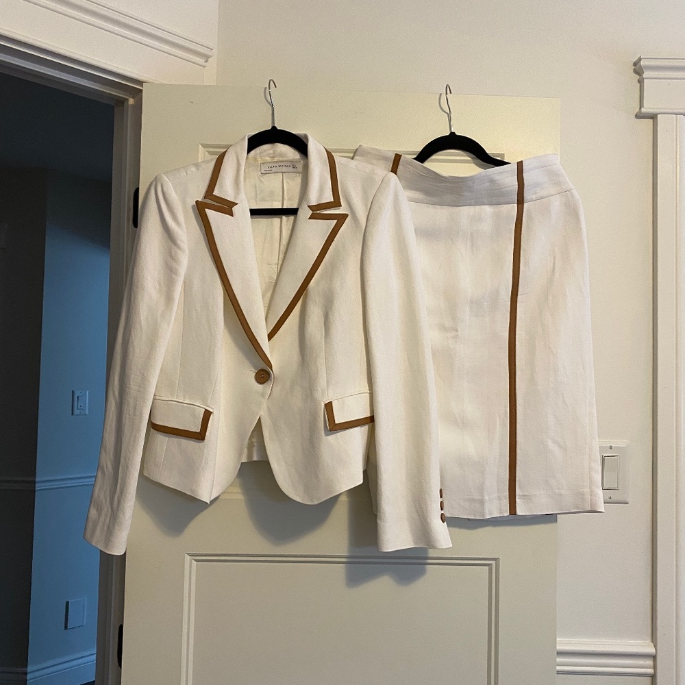 Zara Woman, White/Beige Skirt Suit
